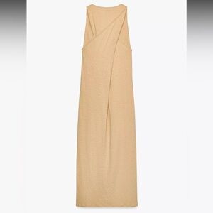Zara Tan Cross-back Linen Midi Dress Size L EUC